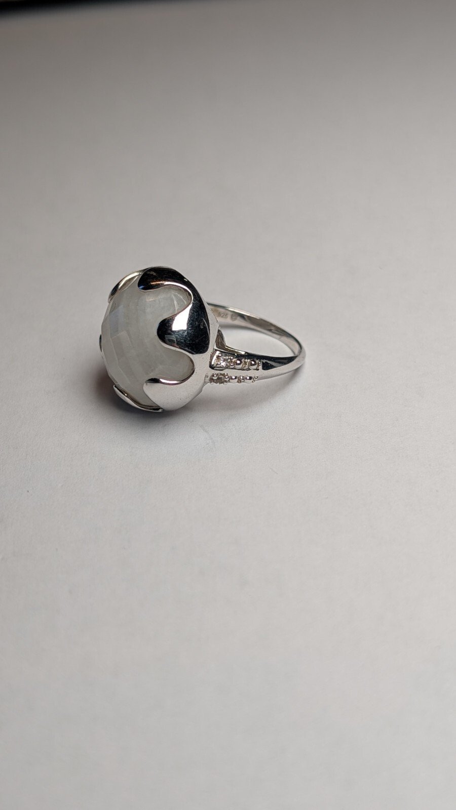 Vintage Sterling Silver White Selenite Ring | Size O | 925 Silver - Image 2