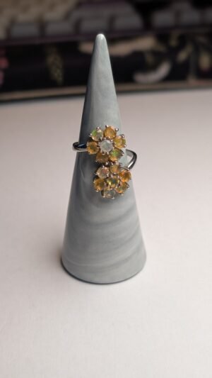 Vintage Sterling Silver Opal / Citrine Flower Ring | Size O | 925 Silver