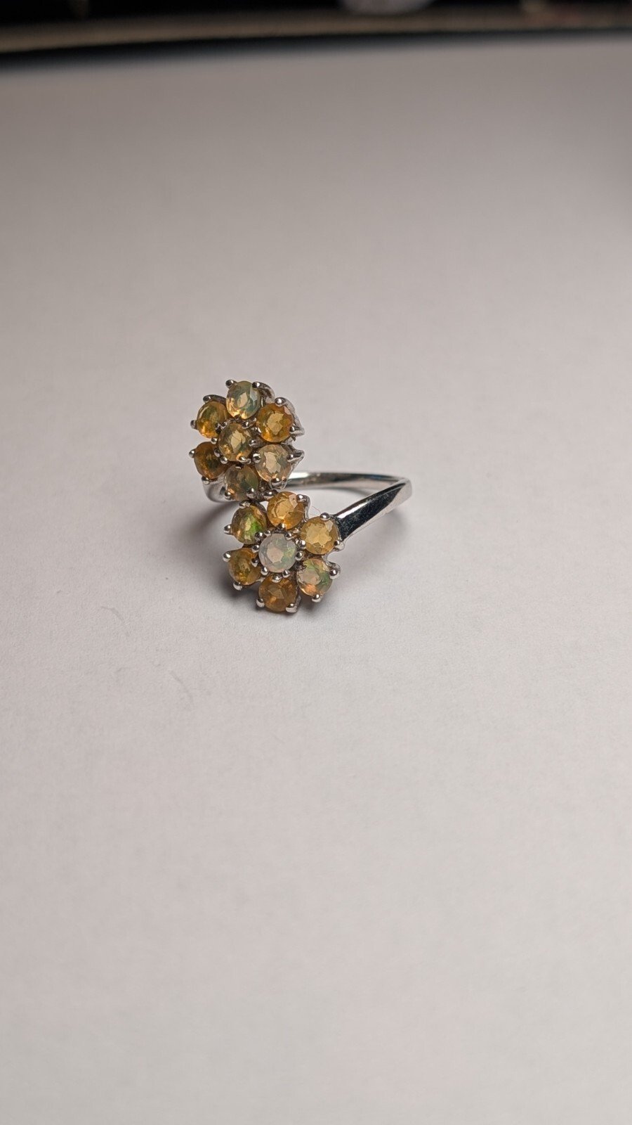 Vintage Sterling Silver Opal / Citrine Flower Ring | Size O | 925 Silver - Image 2