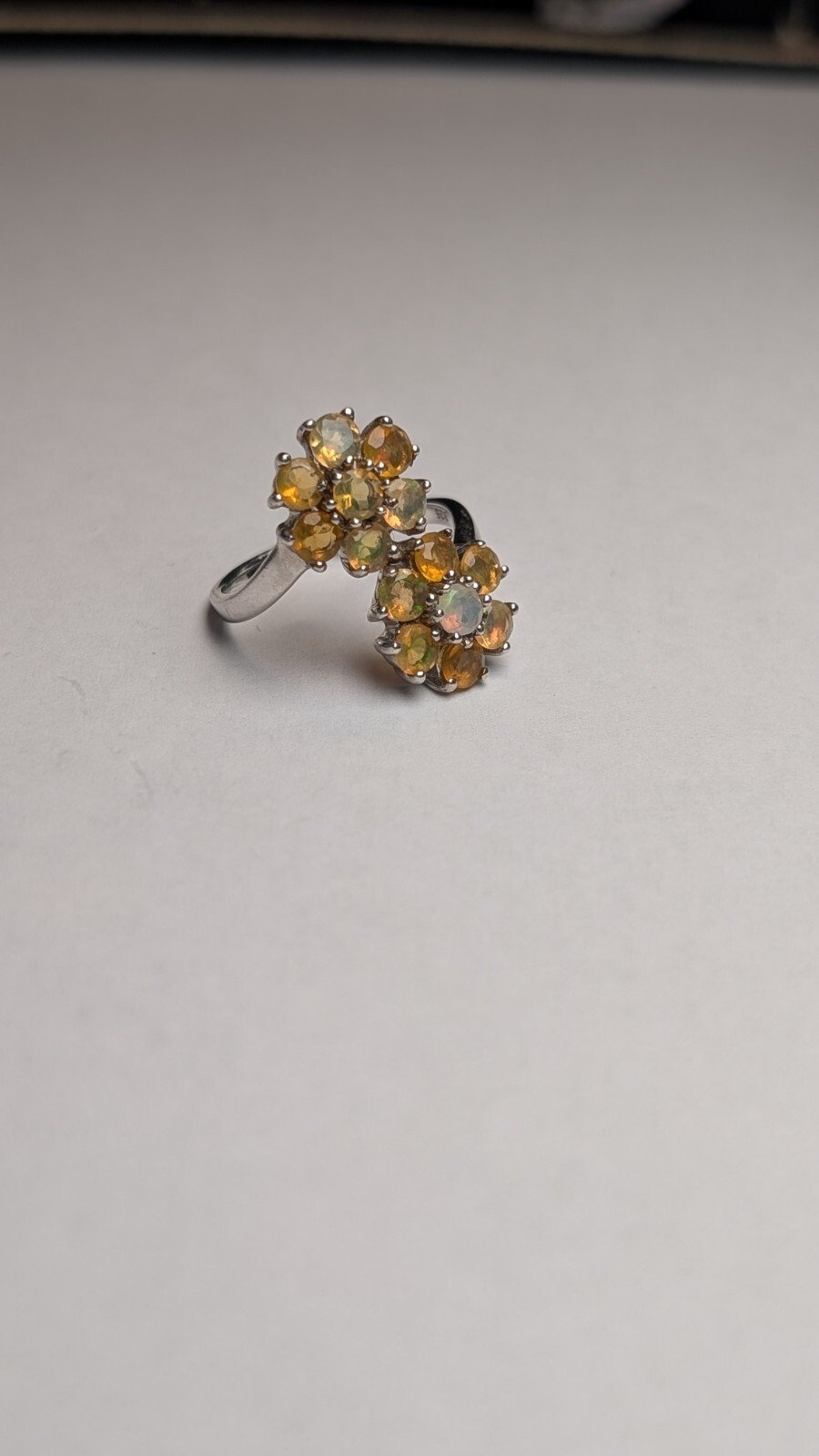 Vintage Sterling Silver Opal / Citrine Flower Ring | Size O | 925 Silver - Image 3