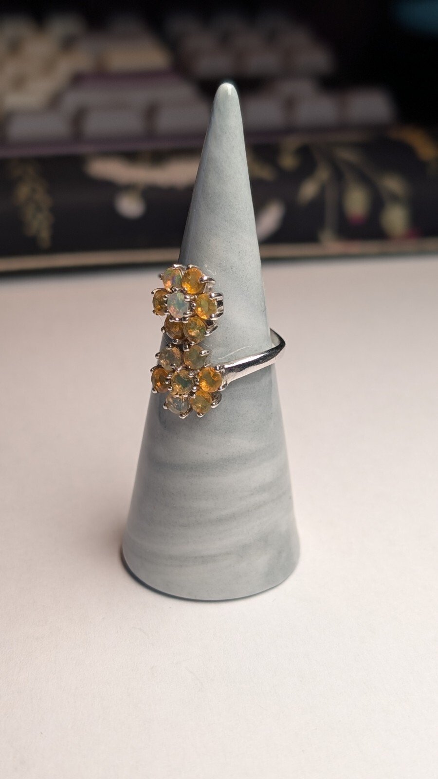 Vintage Sterling Silver Opal / Citrine Flower Ring | Size O | 925 Silver - Image 6