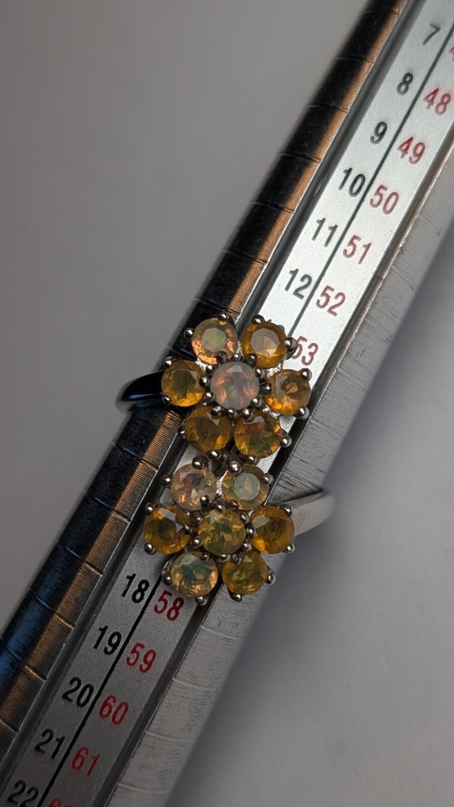 Vintage Sterling Silver Opal / Citrine Flower Ring | Size O | 925 Silver - Image 9