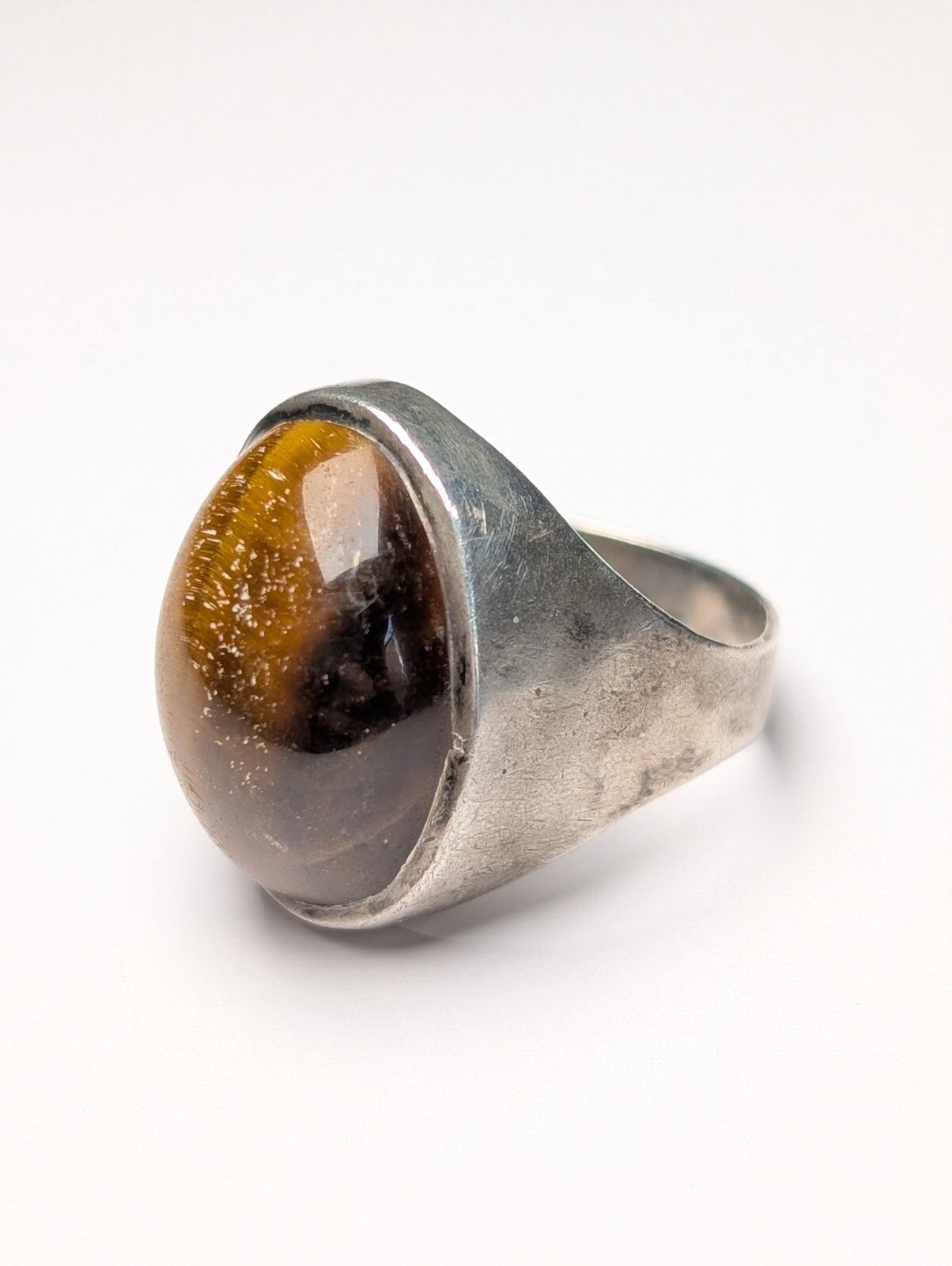 Vintage Sterling Silver 1976 Men's Tigers Eye Ring | Size O 1/2 | Made In London - Image 2