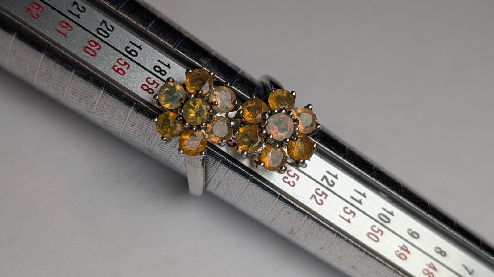 Vintage Sterling Silver Opal / Citrine Flower Ring | Size O | 925 Silver - Image 10