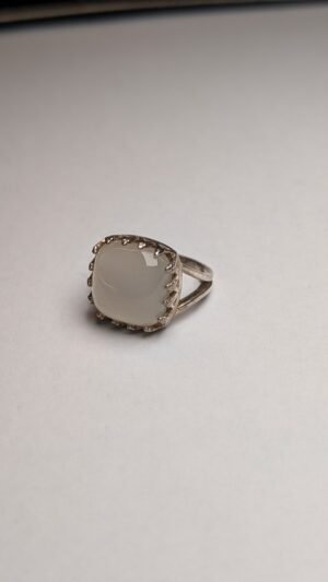 Vintage Sterling Silver White Cat's Eye Quartz Ring | Size N | 925 Silver