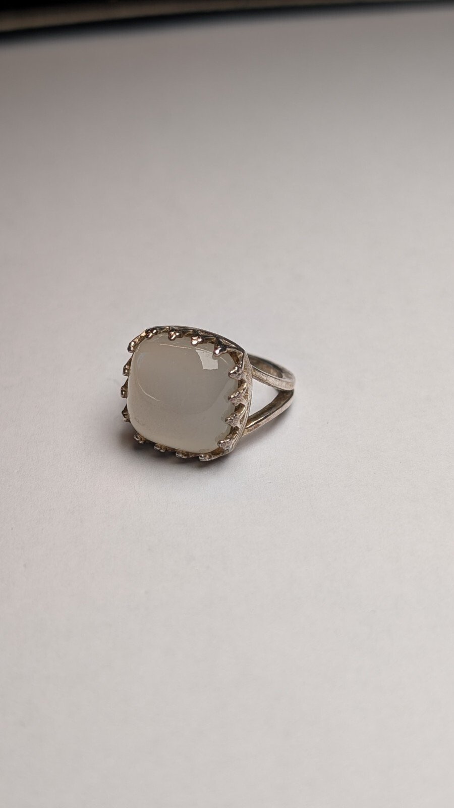 Vintage Sterling Silver White Cat's Eye Quartz Ring | Size N | 925 Silver