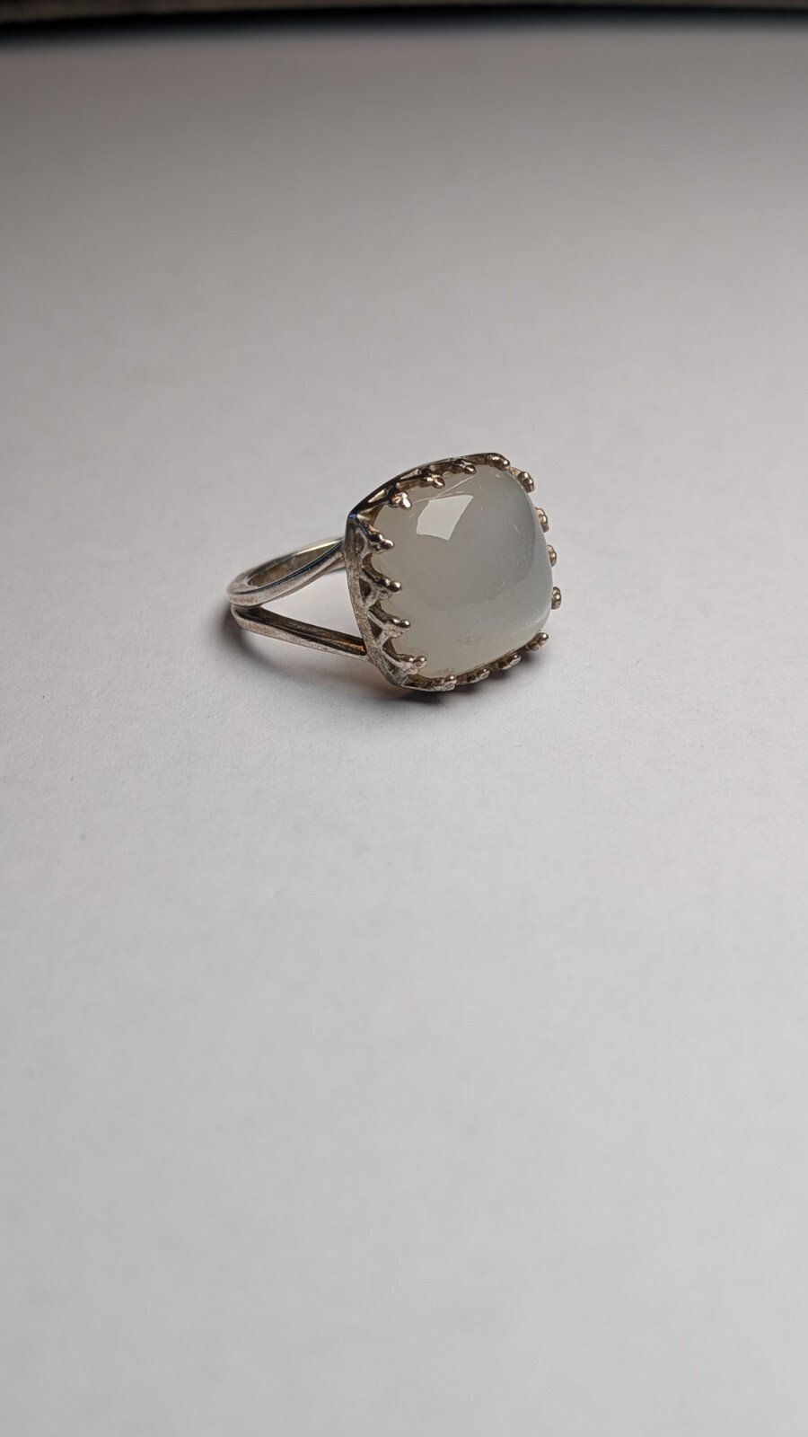 Vintage Sterling Silver White Cat's Eye Quartz Ring | Size N | 925 Silver - Image 2