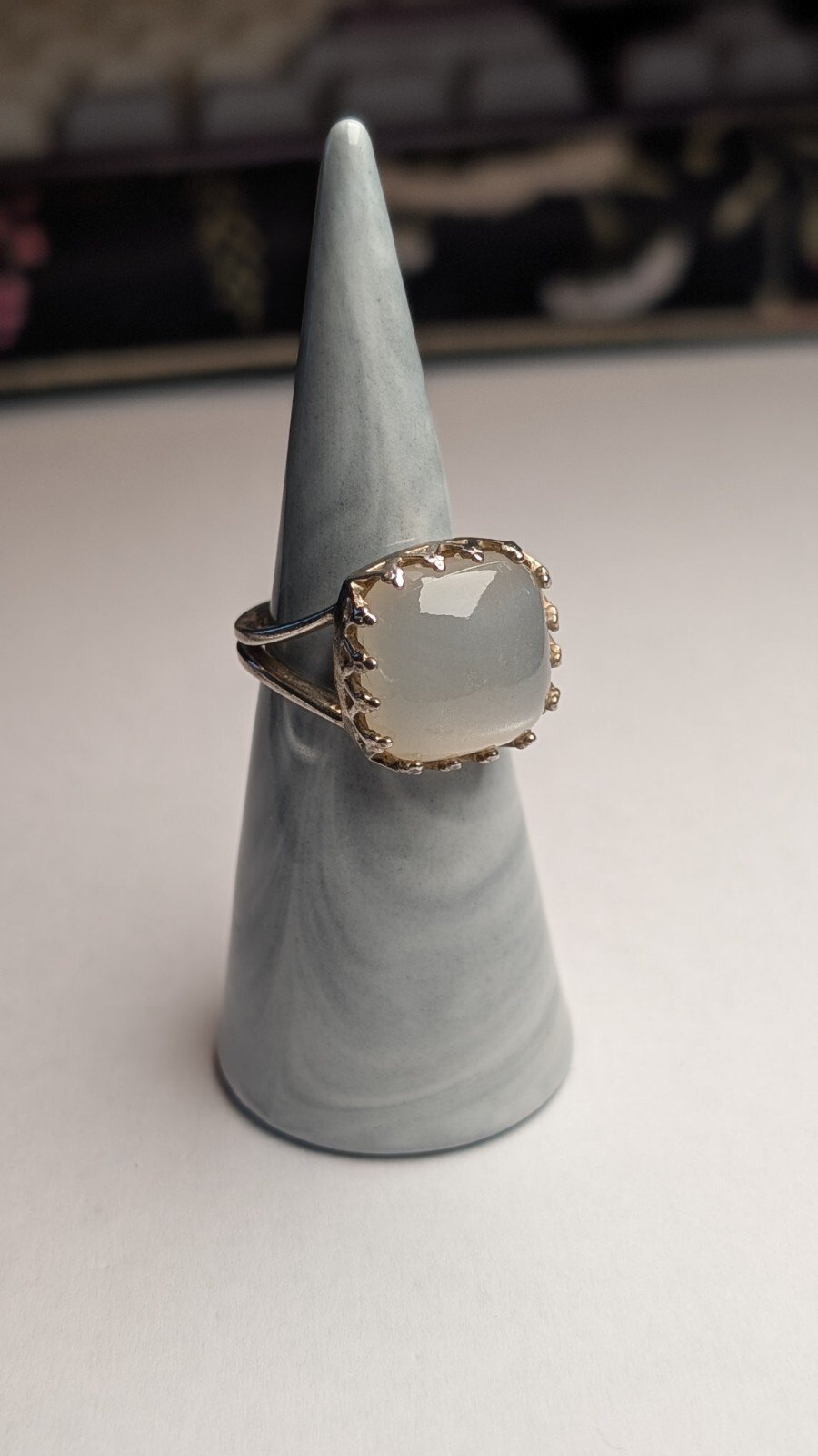 Vintage Sterling Silver White Cat's Eye Quartz Ring | Size N | 925 Silver - Image 5