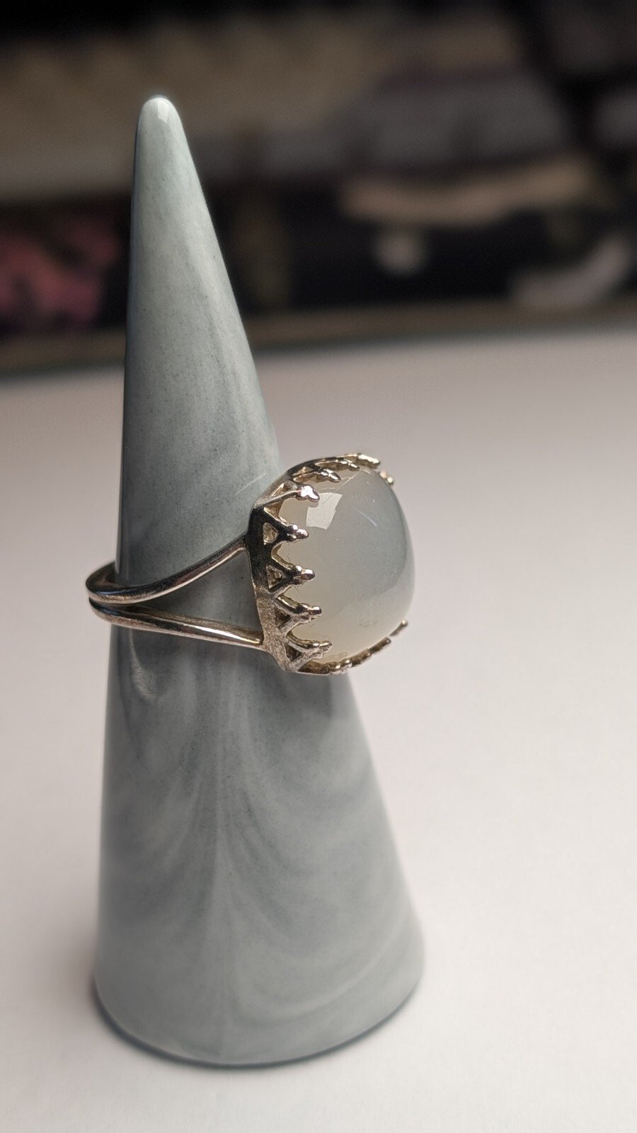 Vintage Sterling Silver White Cat's Eye Quartz Ring | Size N | 925 Silver - Image 7