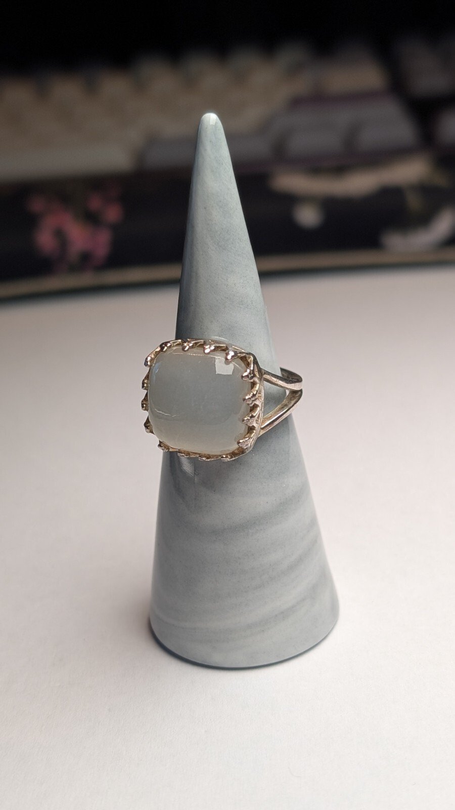 Vintage Sterling Silver White Cat's Eye Quartz Ring | Size N | 925 Silver - Image 8