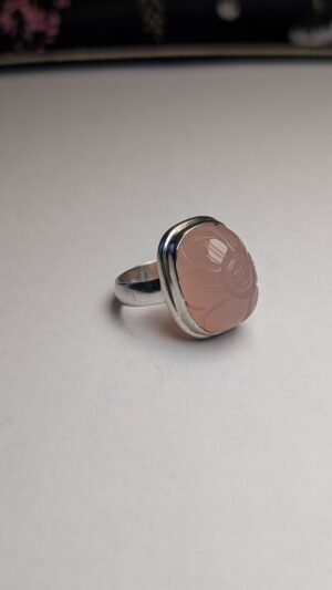 Vintage Sterling Silver Rose Quartz Flower Etched Ring | Size U | 925 Silver