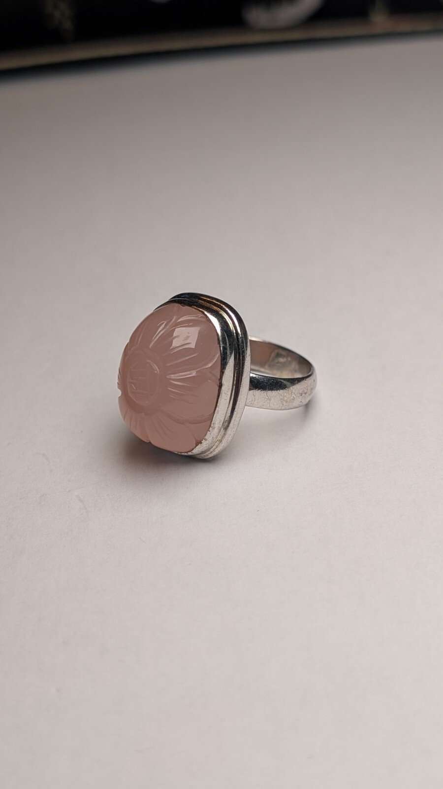 Vintage Sterling Silver Rose Quartz Flower Etched Ring | Size U | 925 Silver - Image 2