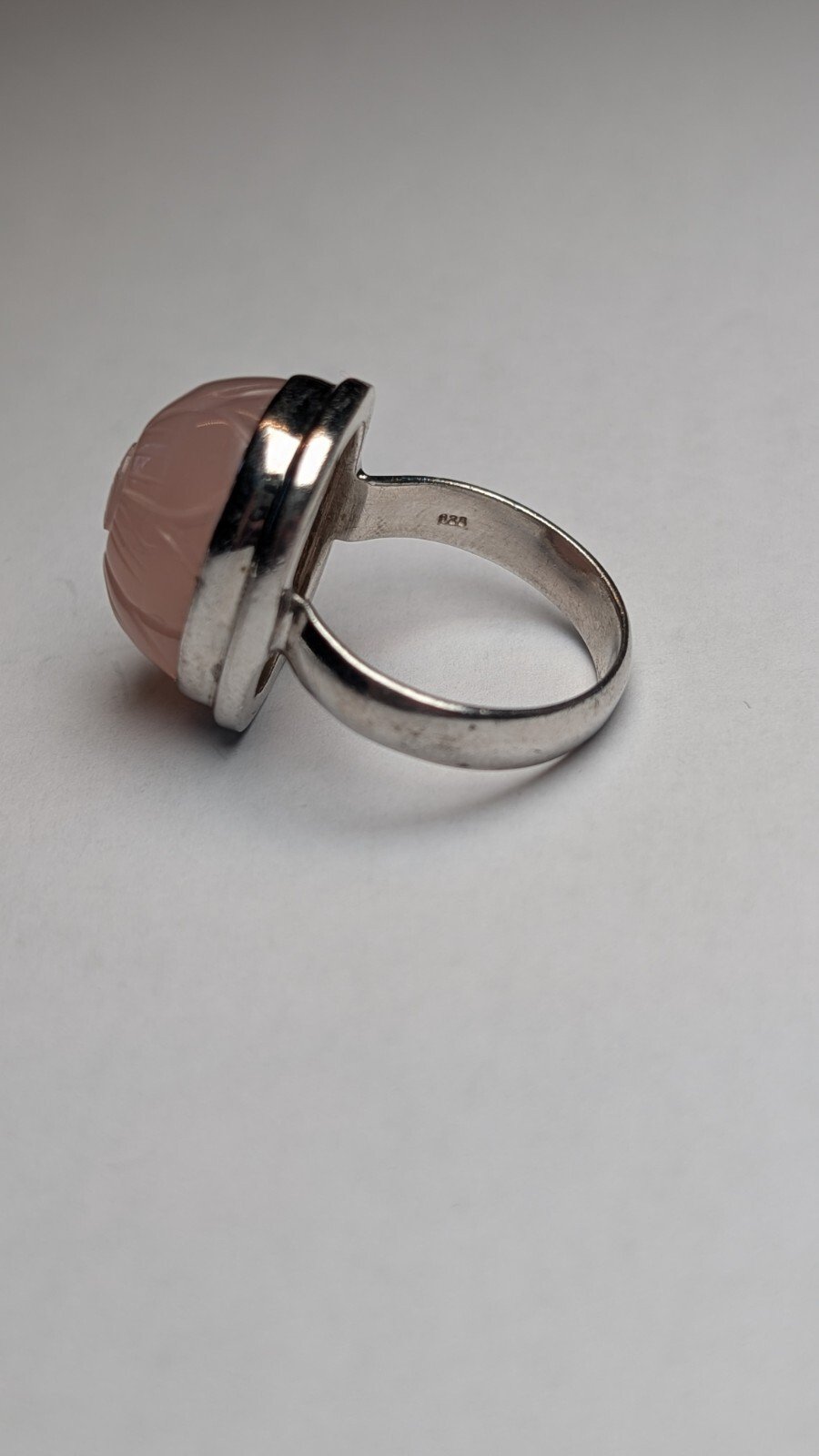 Vintage Sterling Silver Rose Quartz Flower Etched Ring | Size U | 925 Silver - Image 3