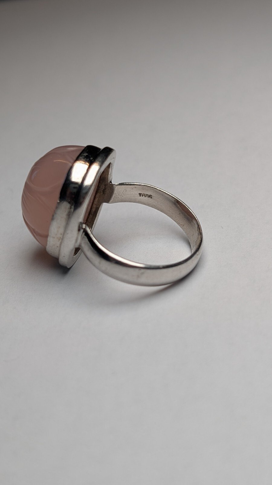 Vintage Sterling Silver Rose Quartz Flower Etched Ring | Size U | 925 Silver - Image 4