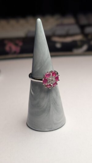 Vintage Sterling Silver Ruby Cluster Ring | Size N 1/2 | 925 Silver