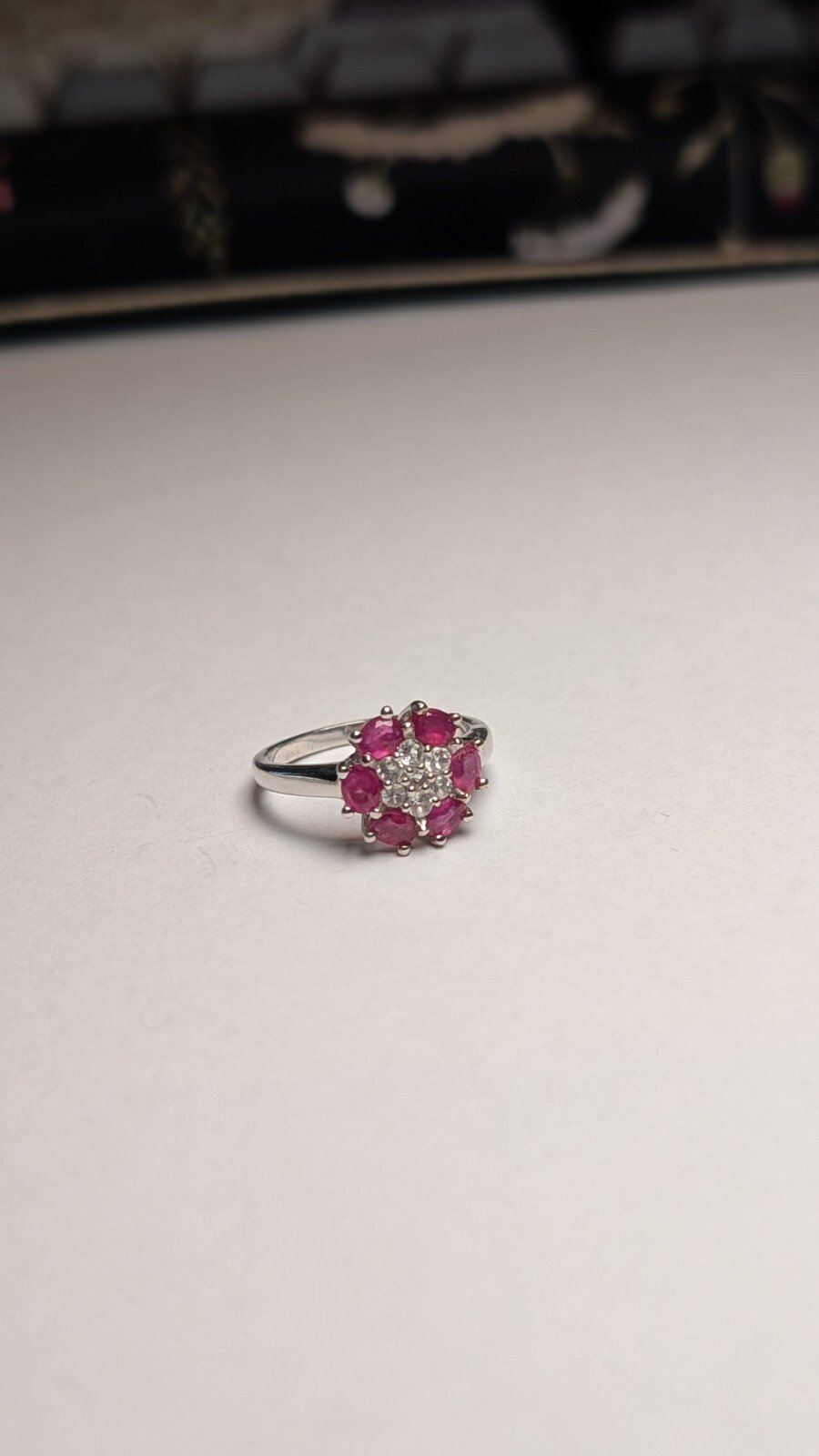 Vintage Sterling Silver Ruby Cluster Ring | Size N 1/2 | 925 Silver - Image 2