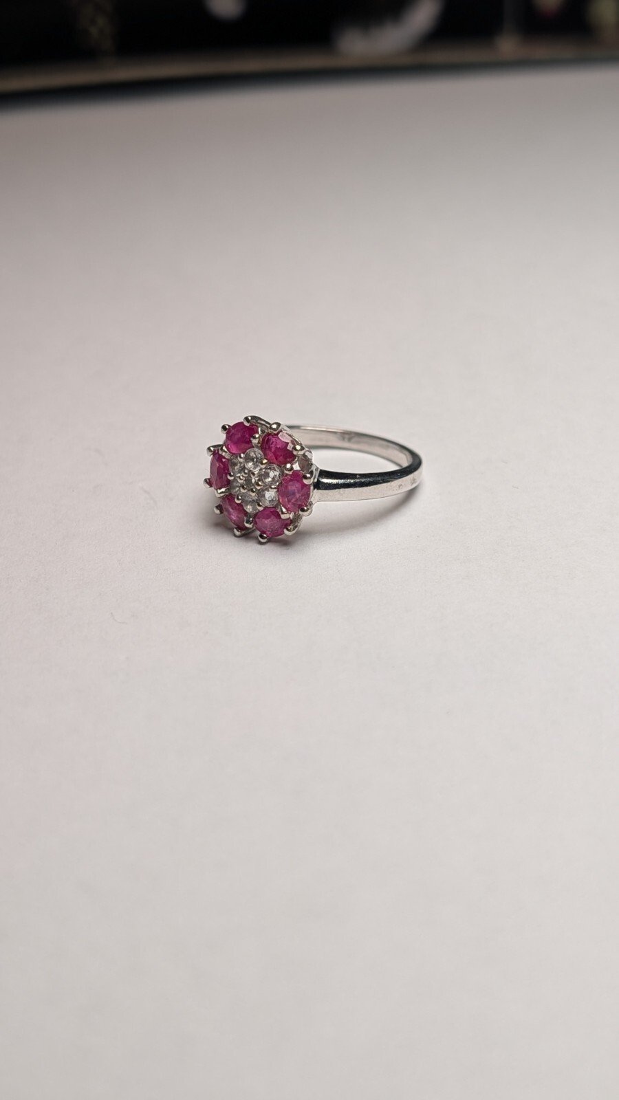 Vintage Sterling Silver Ruby Cluster Ring | Size N 1/2 | 925 Silver - Image 3