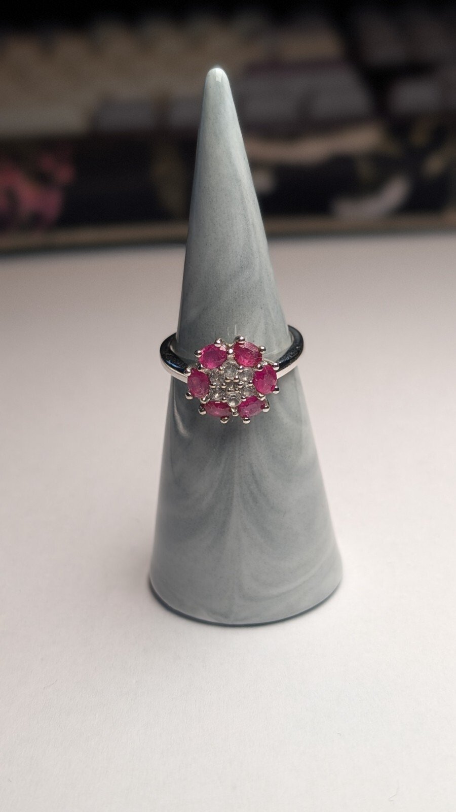 Vintage Sterling Silver Ruby Cluster Ring | Size N 1/2 | 925 Silver - Image 5