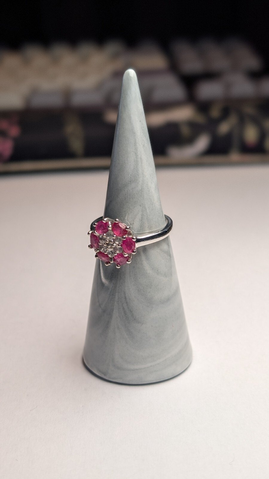 Vintage Sterling Silver Ruby Cluster Ring | Size N 1/2 | 925 Silver - Image 6