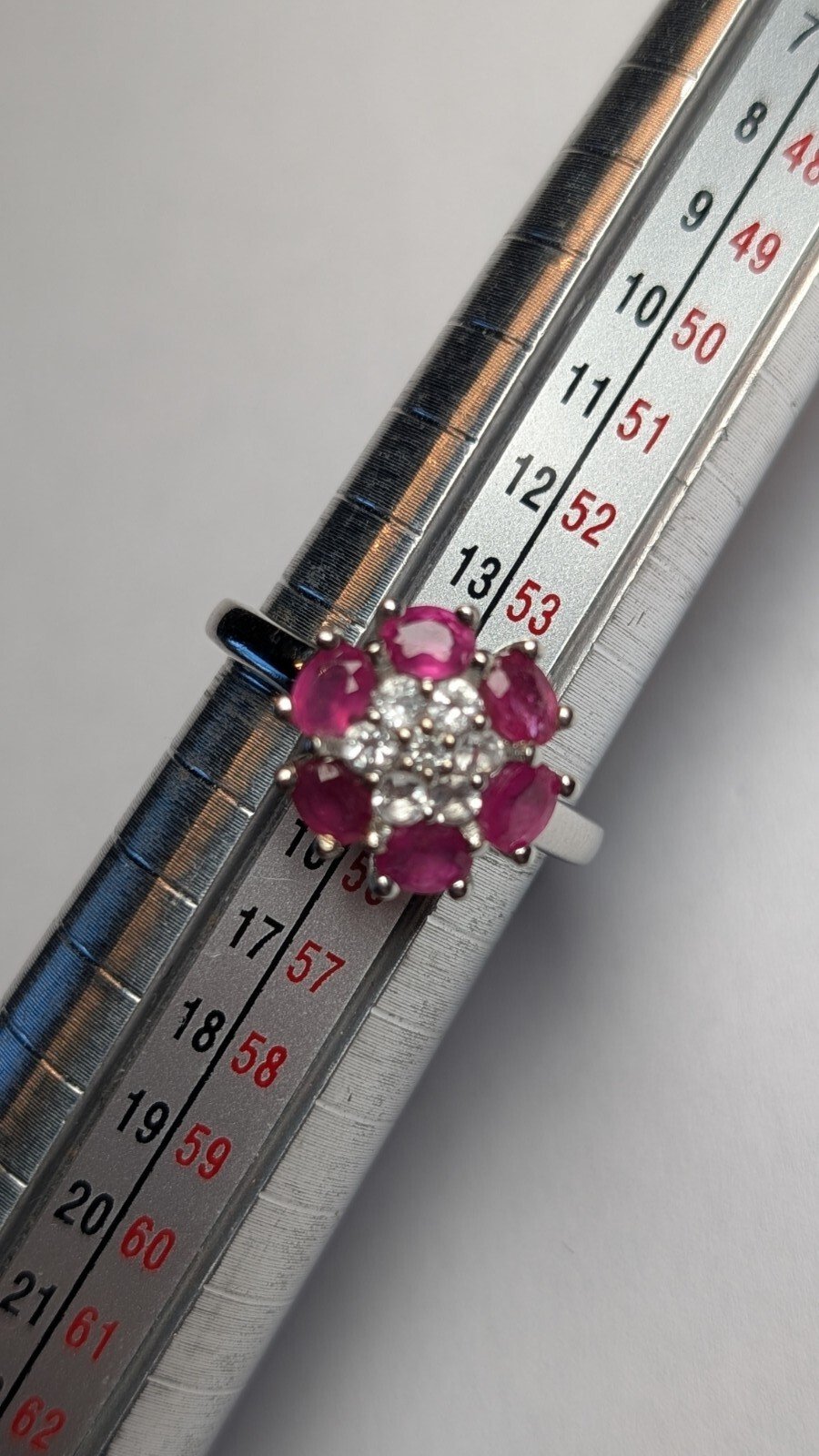 Vintage Sterling Silver Ruby Cluster Ring | Size N 1/2 | 925 Silver - Image 8