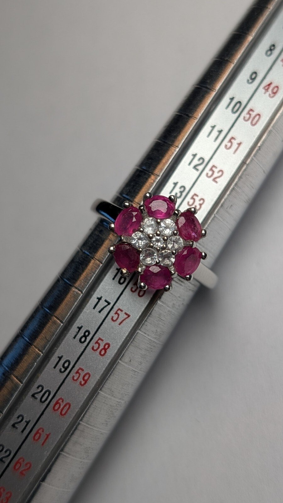 Vintage Sterling Silver Ruby Cluster Ring | Size N 1/2 | 925 Silver - Image 9