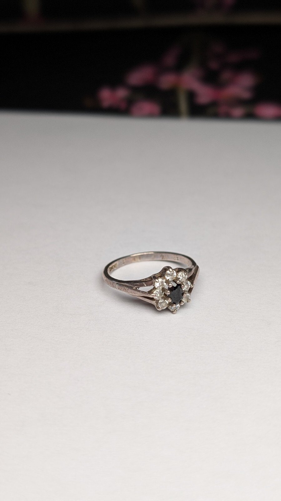 Vintage Sterling Silver 1989 Blue & Clear CZ Ring | Size M - M 1/2 | 925 Silver - Image 2