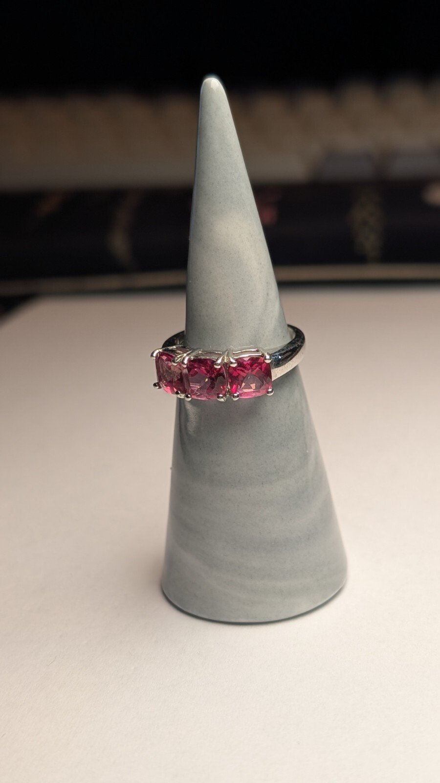 Vintage Sterling Silver Pink Tourmaline Trilogy Ring | Size N 1/2 | 925 Silver
