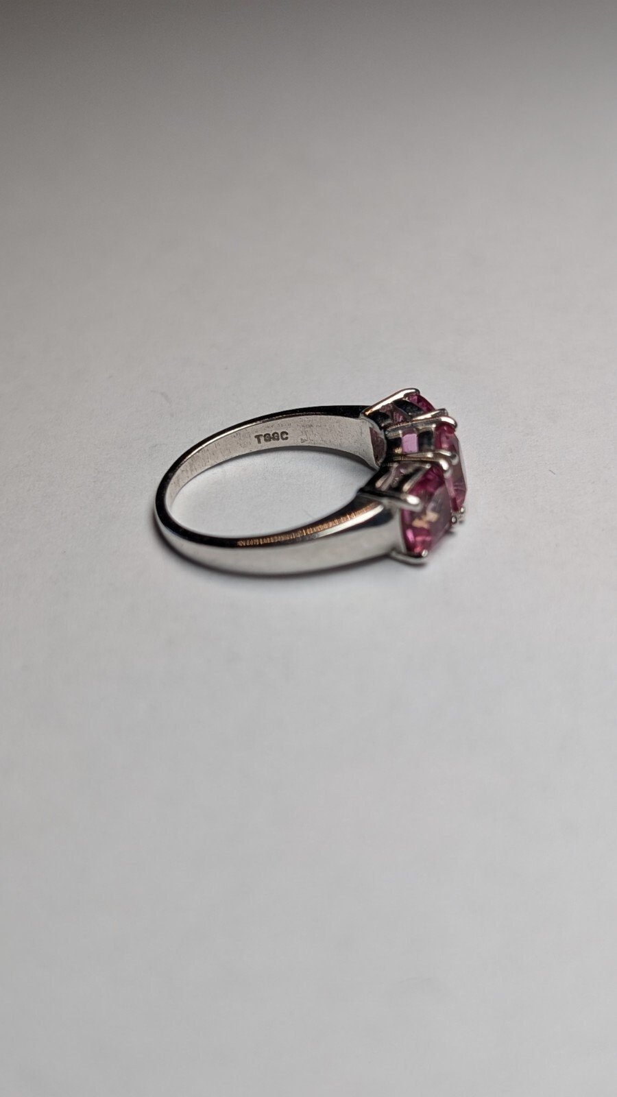 Vintage Sterling Silver Pink Tourmaline Trilogy Ring | Size N 1/2 | 925 Silver - Image 3
