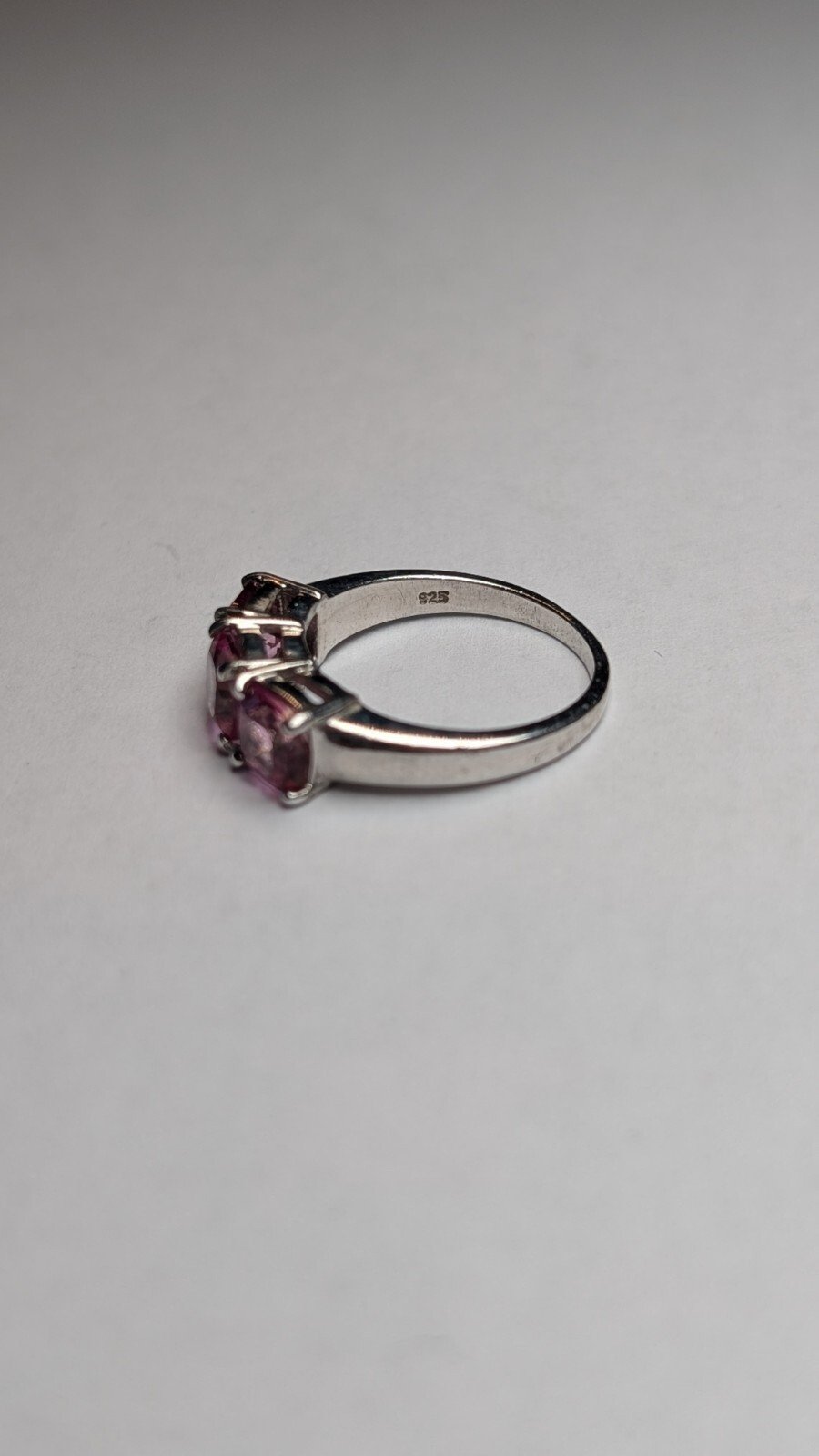 Vintage Sterling Silver Pink Tourmaline Trilogy Ring | Size N 1/2 | 925 Silver - Image 4