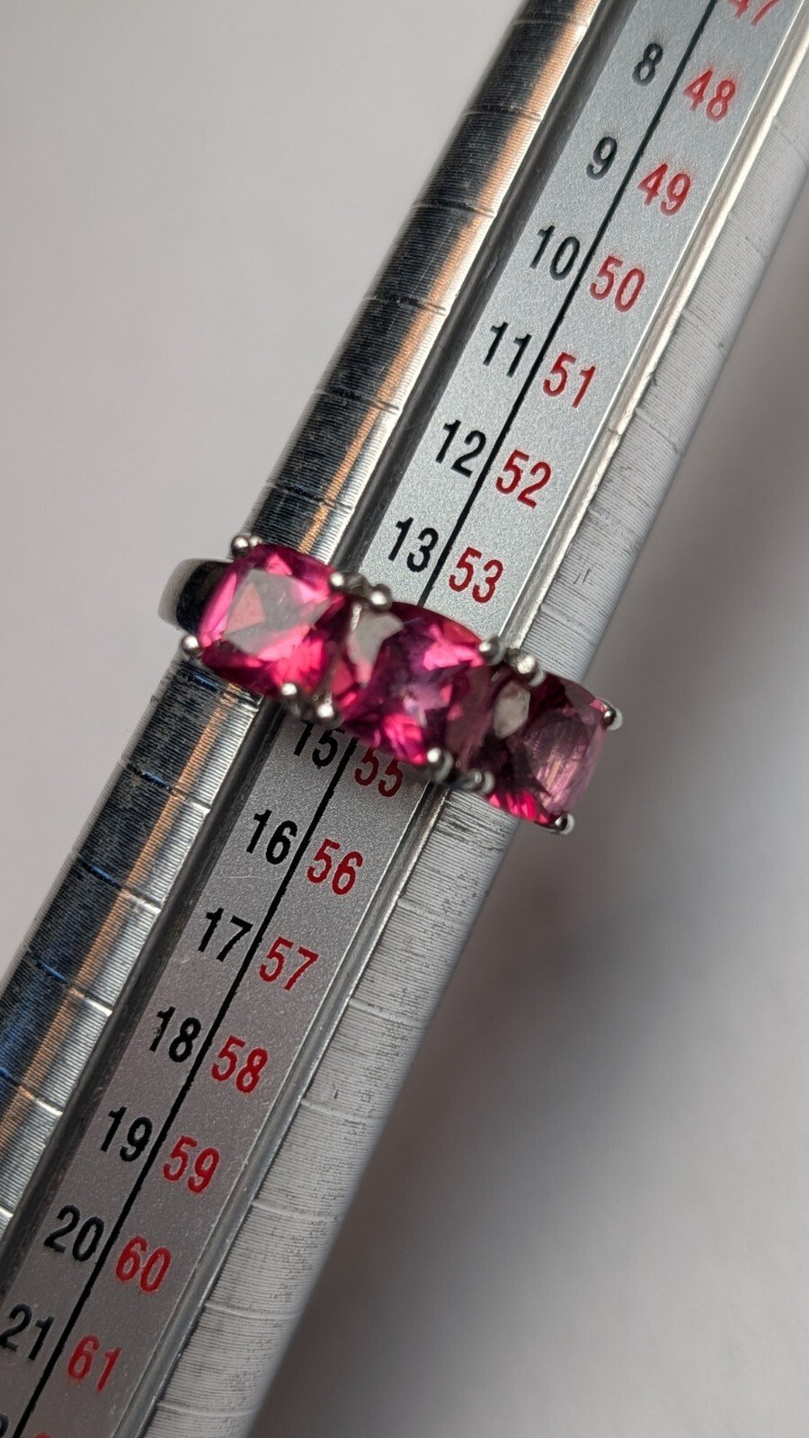 Vintage Sterling Silver Pink Tourmaline Trilogy Ring | Size N 1/2 | 925 Silver - Image 8