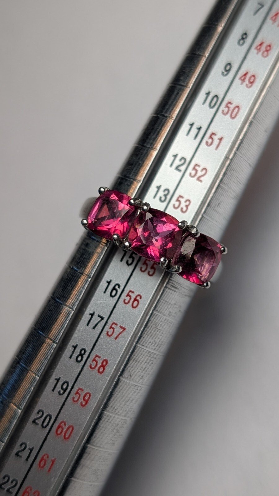 Vintage Sterling Silver Pink Tourmaline Trilogy Ring | Size N 1/2 | 925 Silver - Image 9
