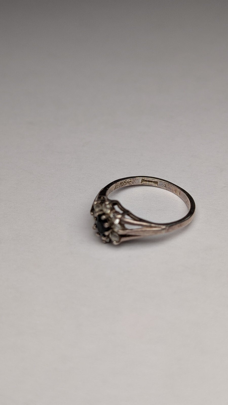 Vintage Sterling Silver 1989 Blue & Clear CZ Ring | Size M - M 1/2 | 925 Silver - Image 4