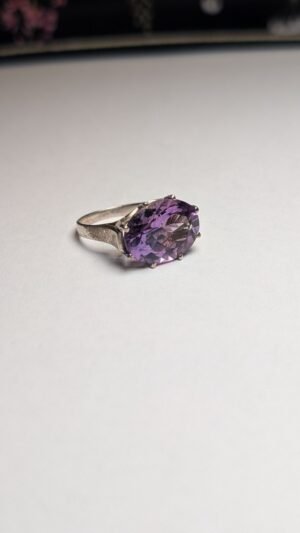 Vintage Sterling Silver Oval Purple Amethyst Ring | Size N 1/2 | 925 Silver