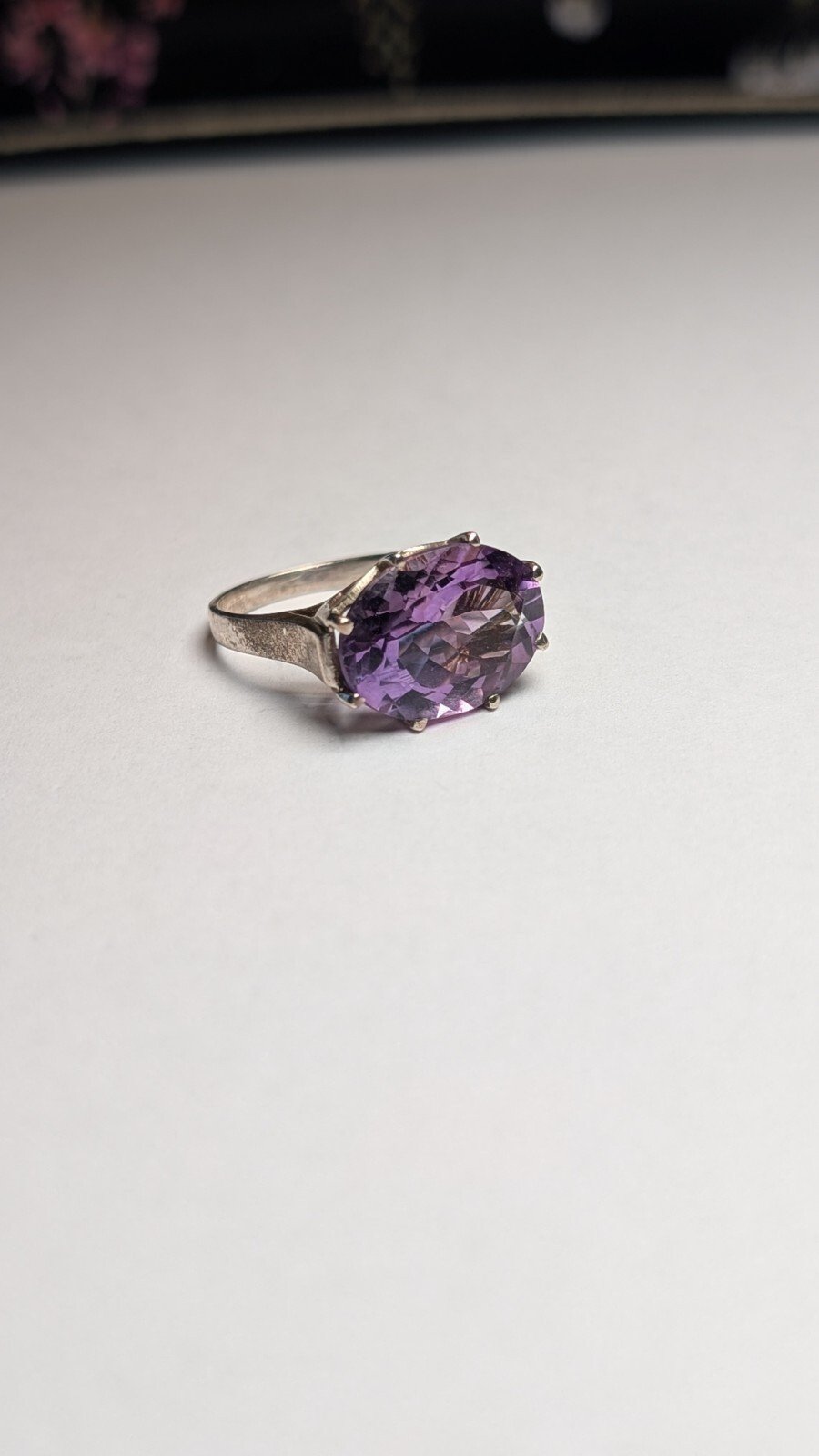 Vintage Sterling Silver Oval Purple Amethyst Ring | Size N 1/2 | 925 Silver