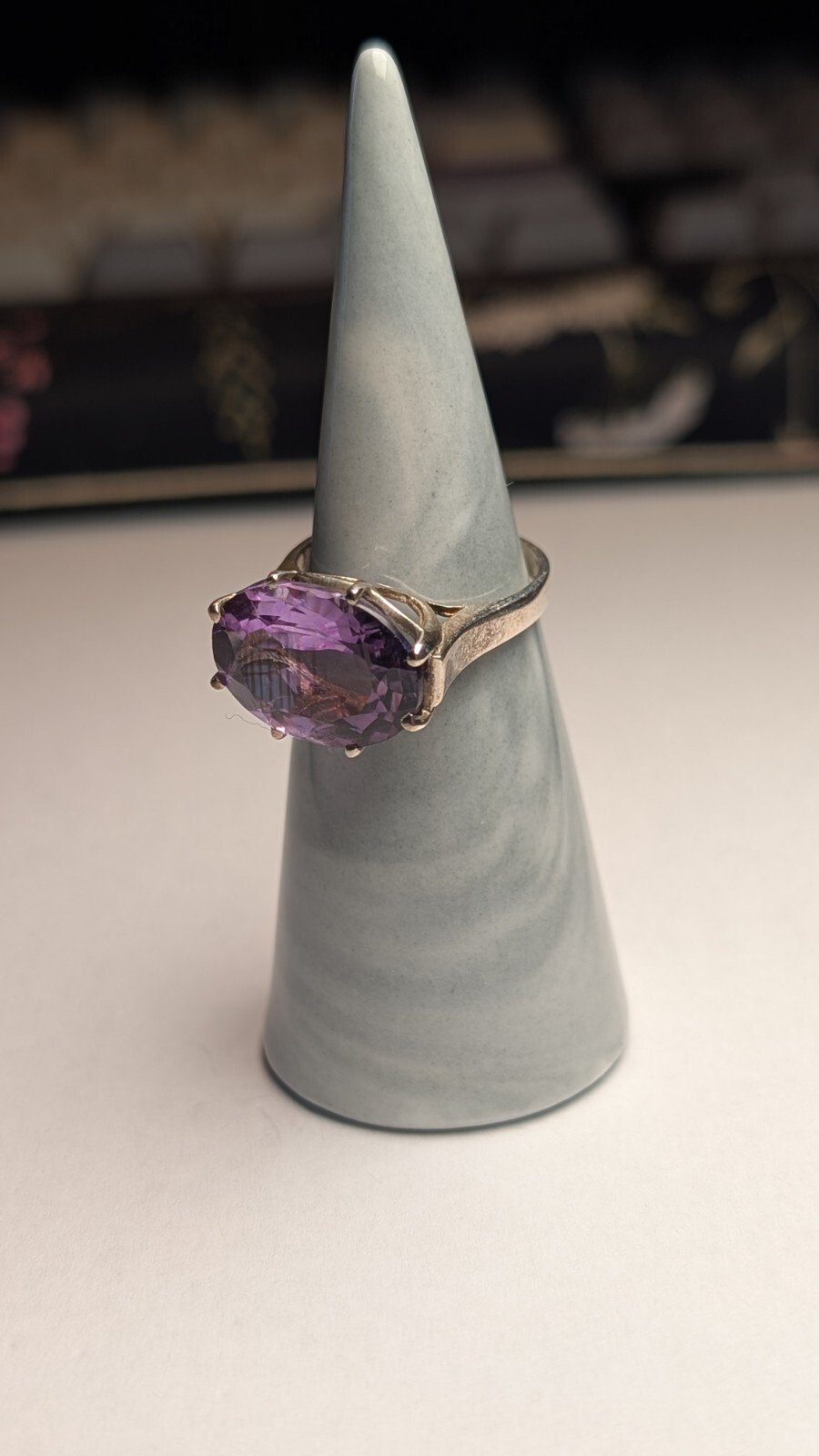 Vintage Sterling Silver Oval Purple Amethyst Ring | Size N 1/2 | 925 Silver - Image 3