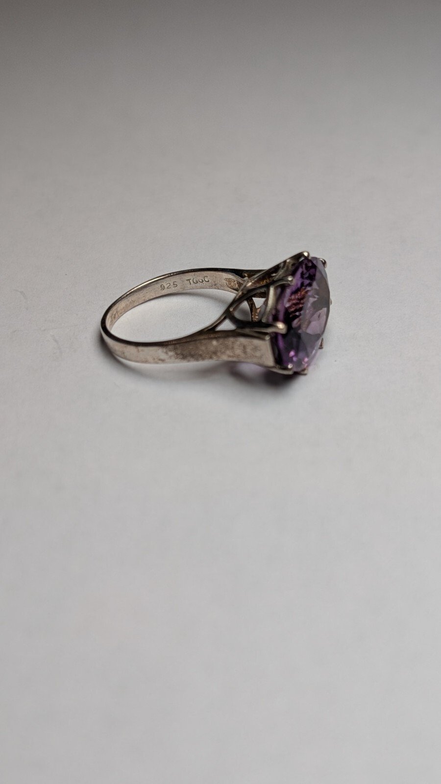 Vintage Sterling Silver Oval Purple Amethyst Ring | Size N 1/2 | 925 Silver - Image 5