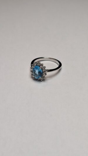 Vintage Sterling Silver Blue Aquamarine Cluster Ring | Size O | 925 Silver