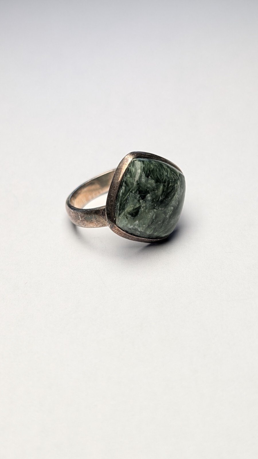 Vintage Sterling Silver Green Seraphinite Ring | Size P | 925 Silver