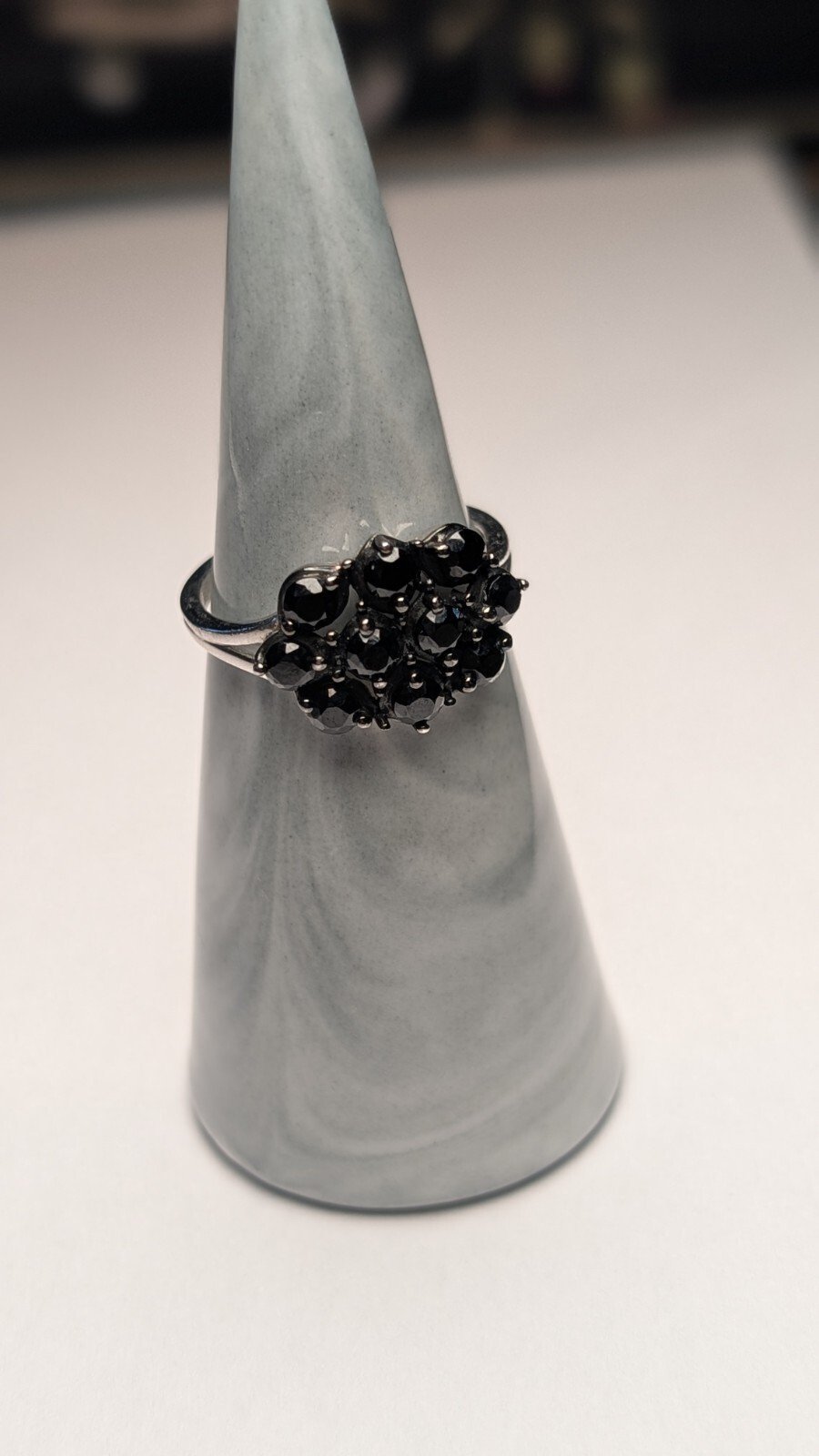 Vintage Sterling Silver Black Spinel Cluster Ring | Size N 1/2 | 925 Silver - Image 4