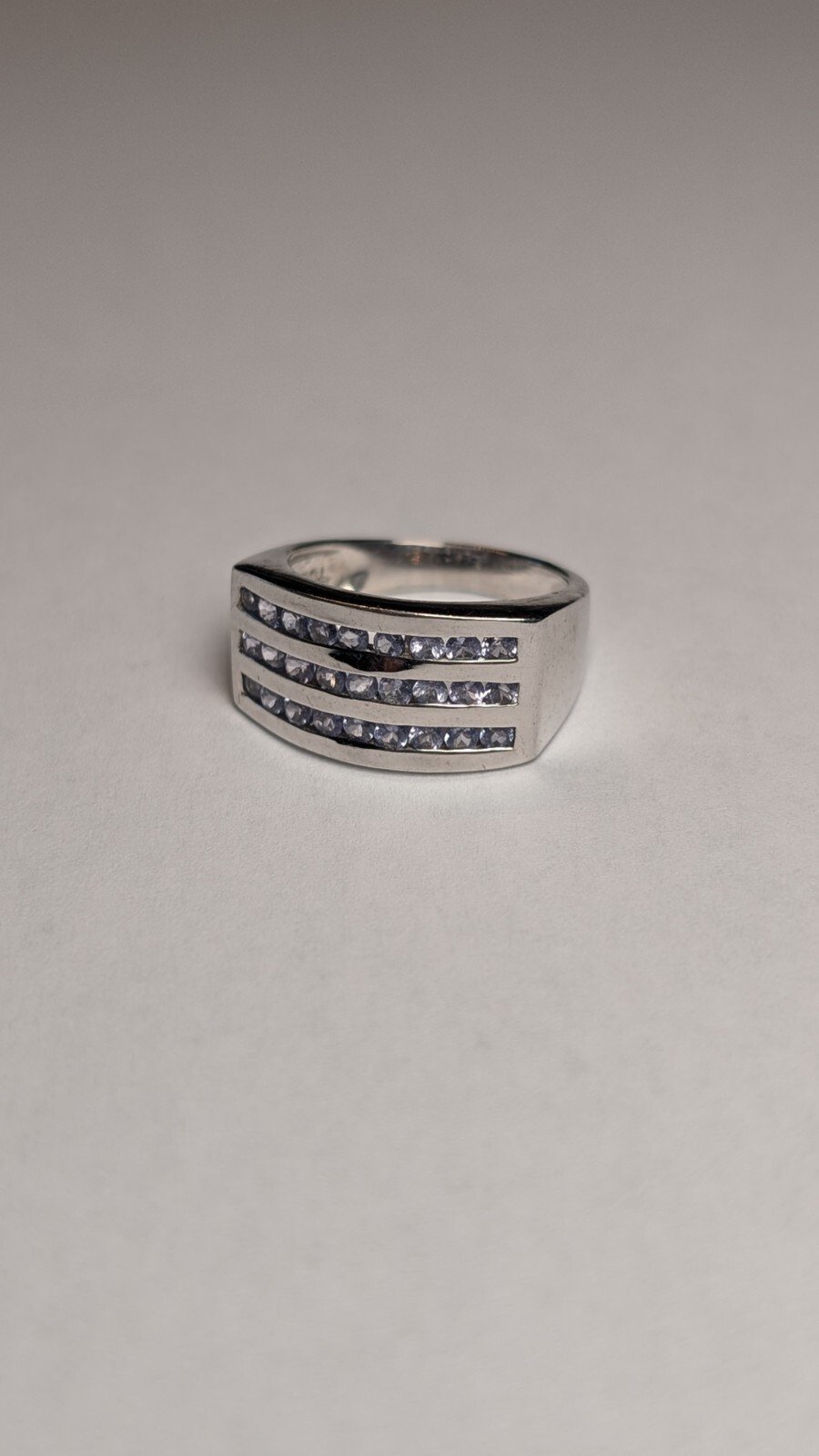 Vintage Sterling Silver Tanzanite 3 Row Ring | Size N 1/2 | 925 Silver