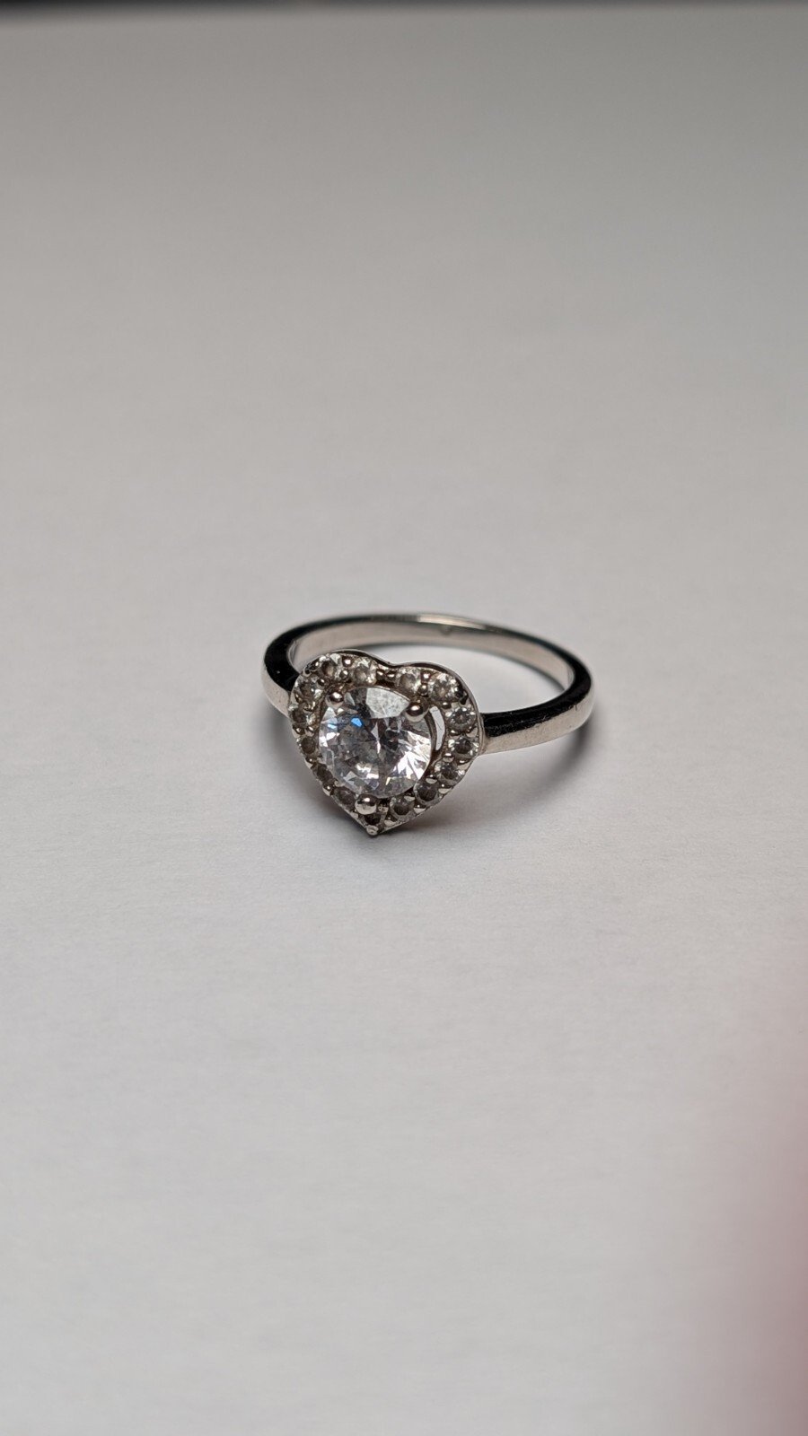 Vintage Sterling Silver Love Heart Clear Gemstone Ring | Size J 1/2 | 925 Silver