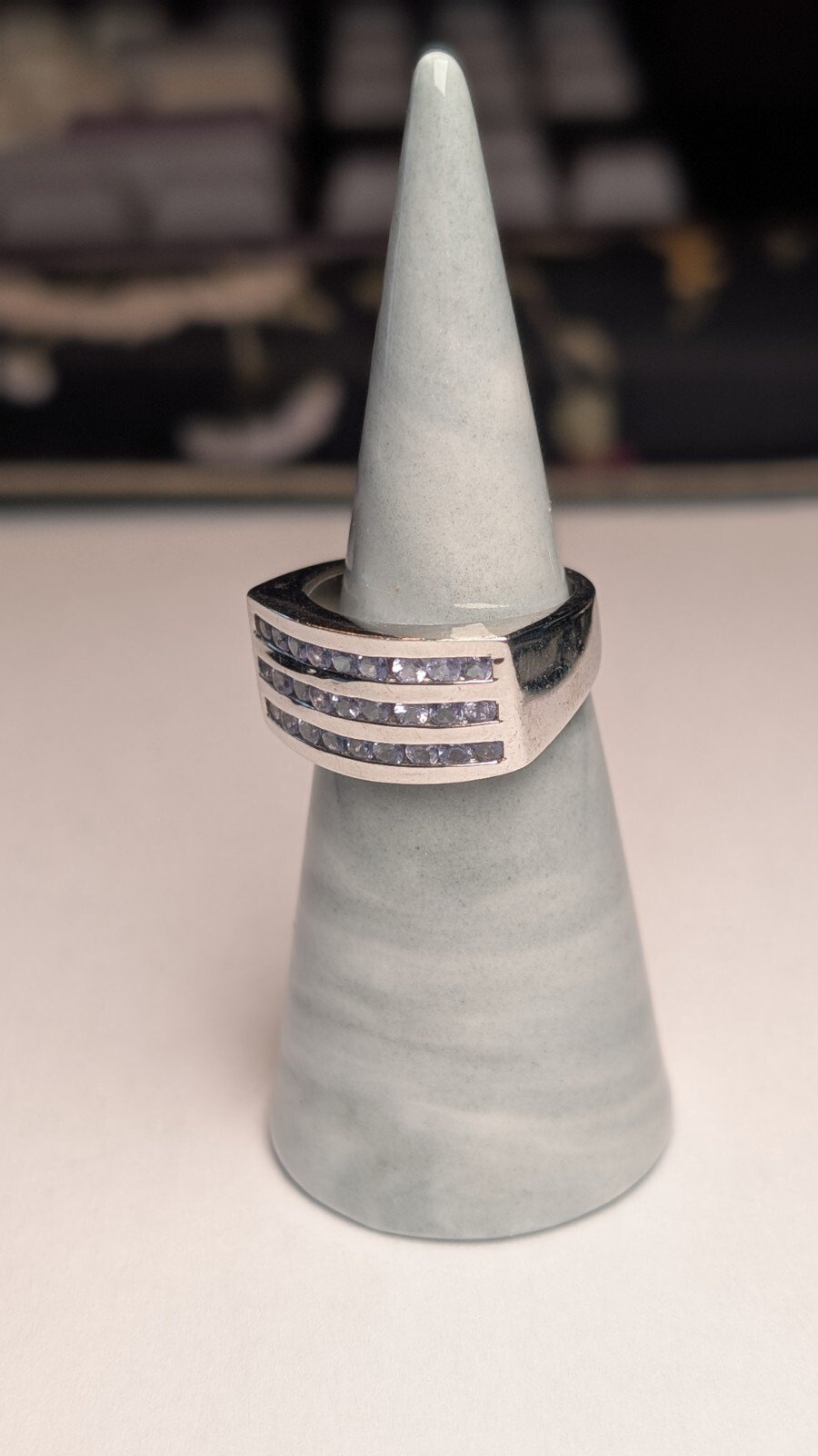 Vintage Sterling Silver Tanzanite 3 Row Ring | Size N 1/2 | 925 Silver - Image 6