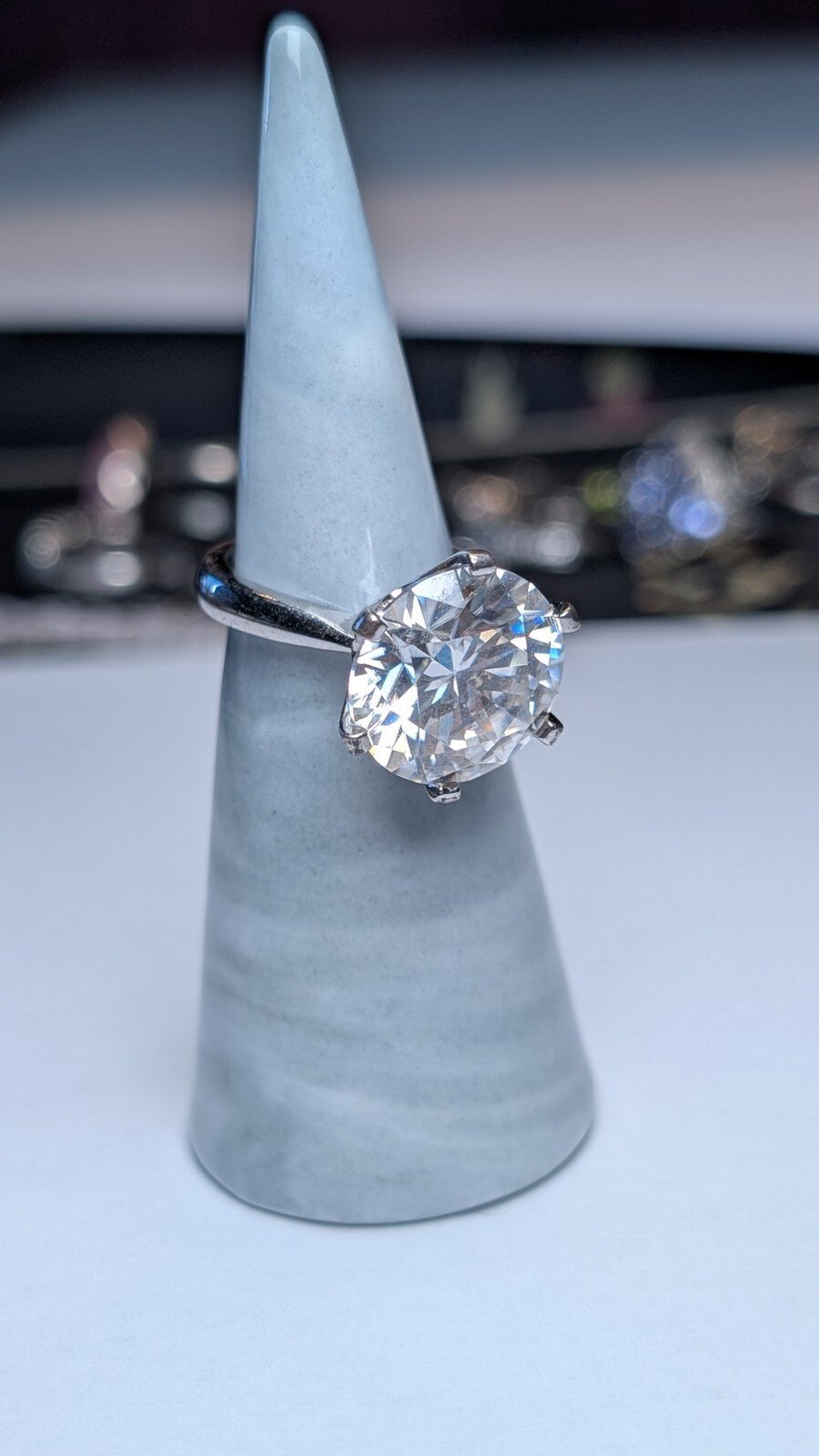 Vintage Sterling Silver Large Clear CZ Ring | Size M | 925 Silver - Image 6