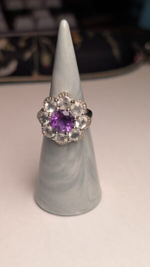 Vintage Sterling Silver Amethyst Cluster Ring | Size L 1/2 | 925 Silver