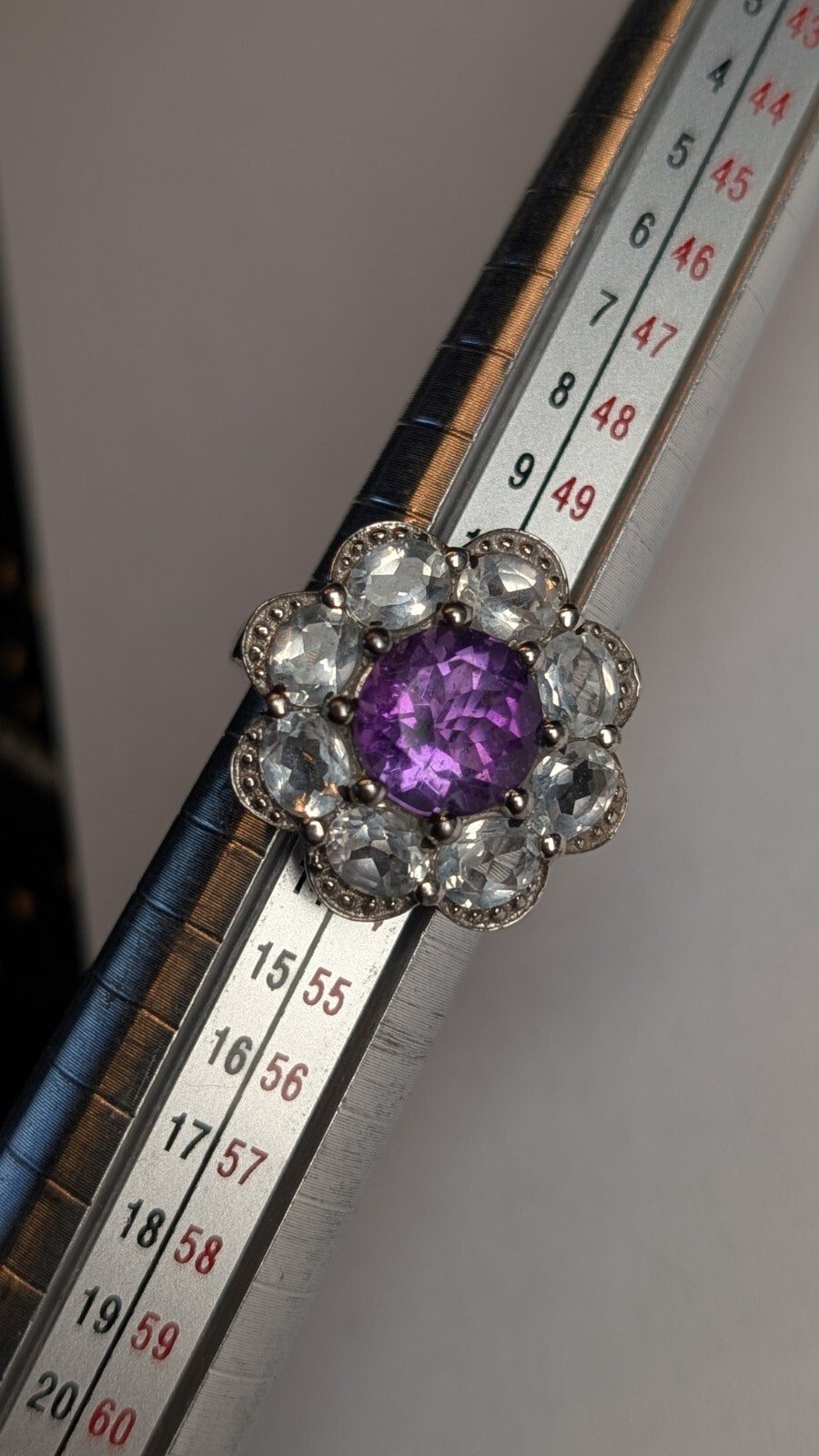 Vintage Sterling Silver Amethyst Cluster Ring | Size L 1/2 | 925 Silver - Image 9