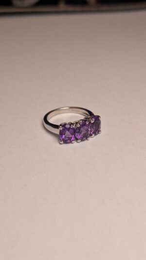 Vintage Sterling Silver Amethyst Trilogy Ring | Size M | 925 TGGC
