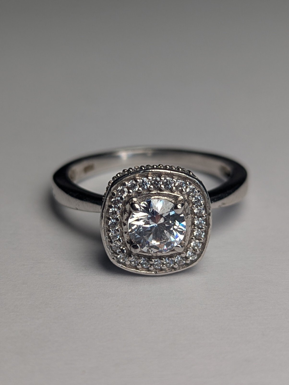 Vintage Sterling Silver Clear Gemstone Ring | Size S 1/2 | 925 Silver