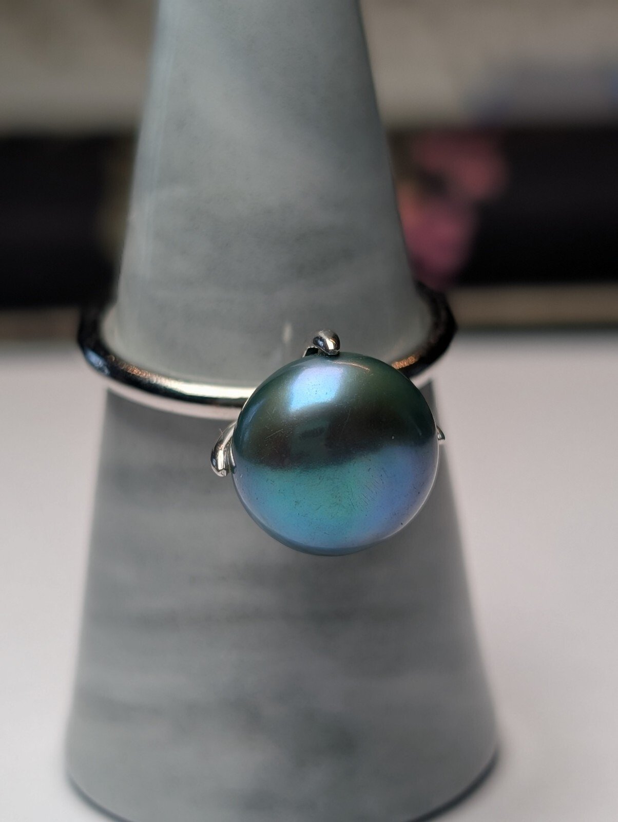 Vintage Sterling Silver Faux Pearl Ring | Size U 1/2 | 925 Silver - Image 5