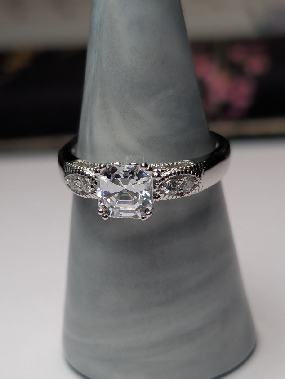 Vintage Sterling Silver DQ CZ Clear Gemstone Ring | Size V 1/2 | 925 Silver - Image 4