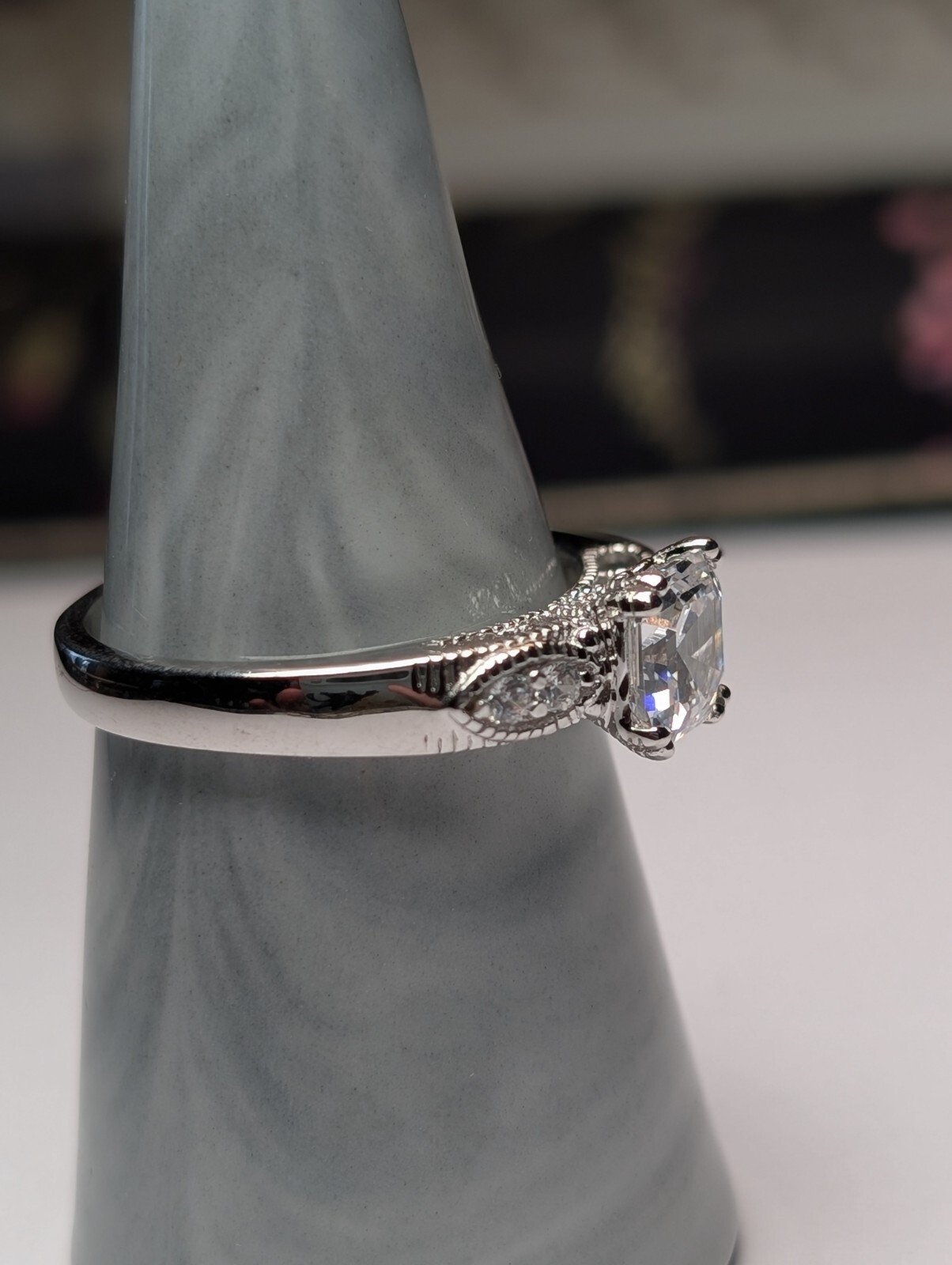 Vintage Sterling Silver DQ CZ Clear Gemstone Ring | Size V 1/2 | 925 Silver - Image 8